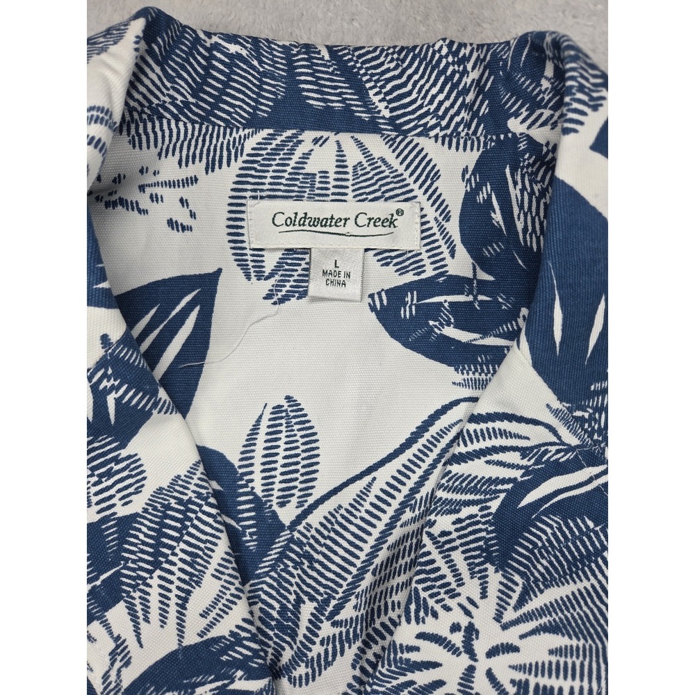 Coldwater Creek Womens L Blue White Tropical Leaf Cotton Blazer Jacket Coastal - Picture 2 of 9